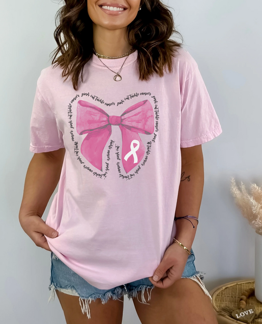 Pink Out Tackle Cancer Bow Tee