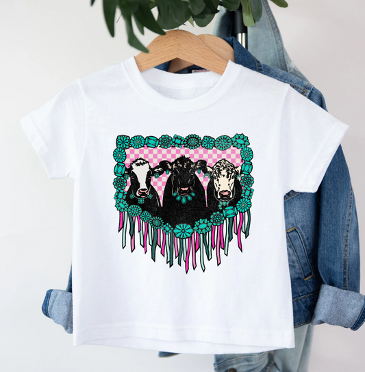 Girls Cow Fringe Tee