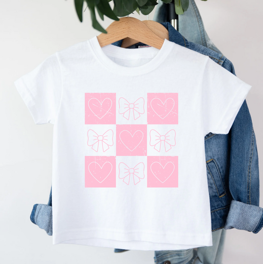 Girls Pink Checkered Hearts & Bows