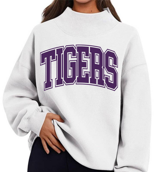 Tigers White Mock Neck Sweatshirt