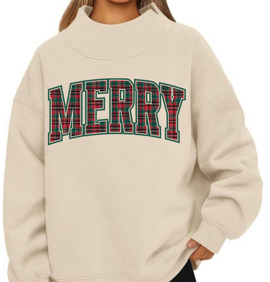 Plaid Merry Mock Neck Sweatshirt