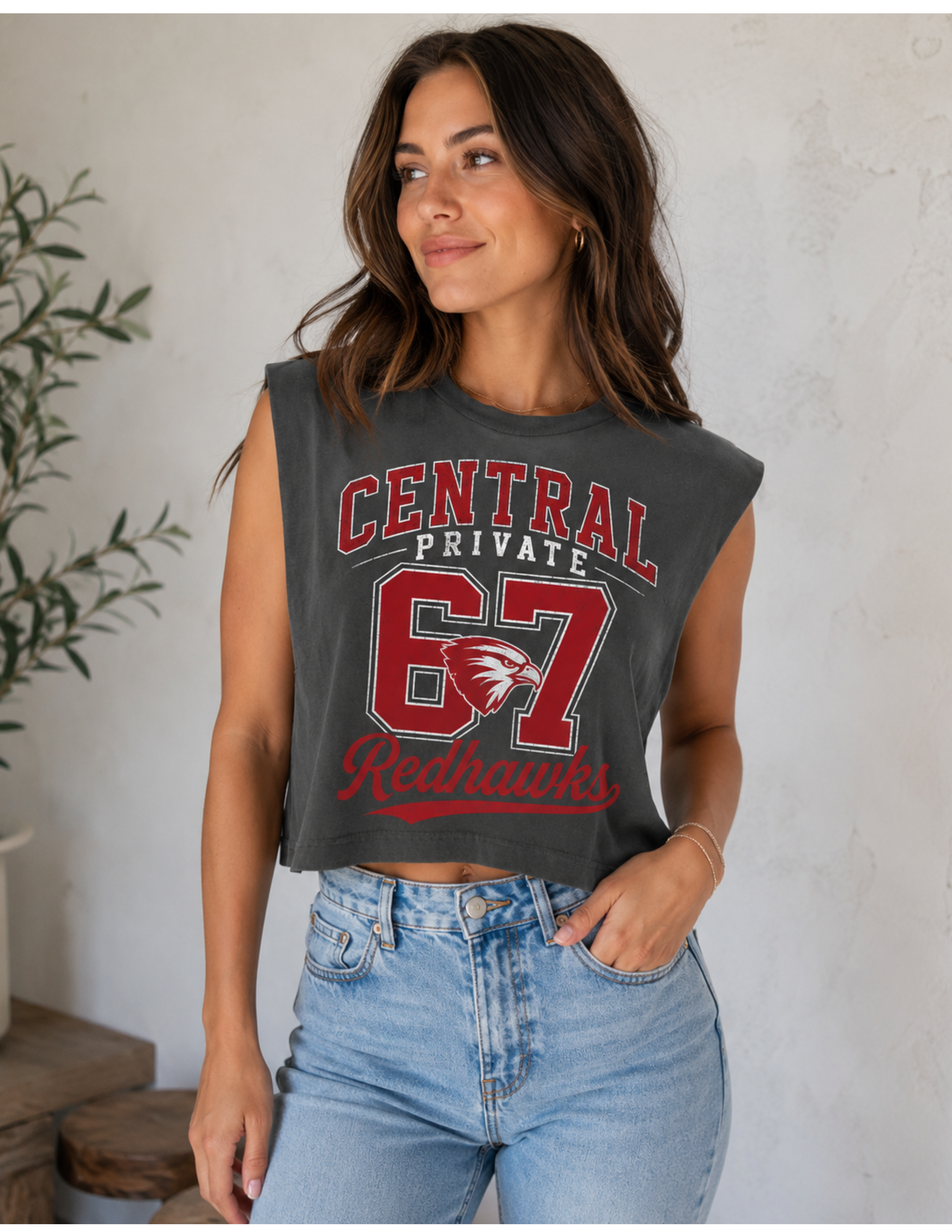 Central Private Redhawks Vintage Varsity Tank