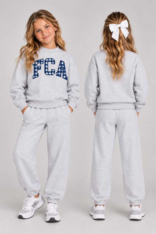 Girls Plaid FCA Crewneck Sweatshirt + Pant Set