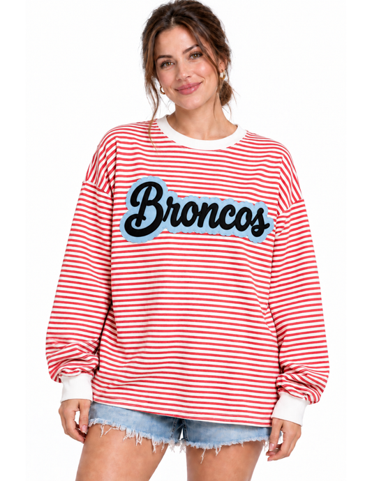 Striped Broncos Scalloped Appliqué Sweatshirt