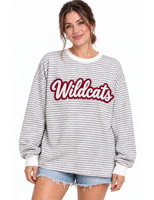 Striped Wildcats Scalloped Appliqué Sweatshirt
