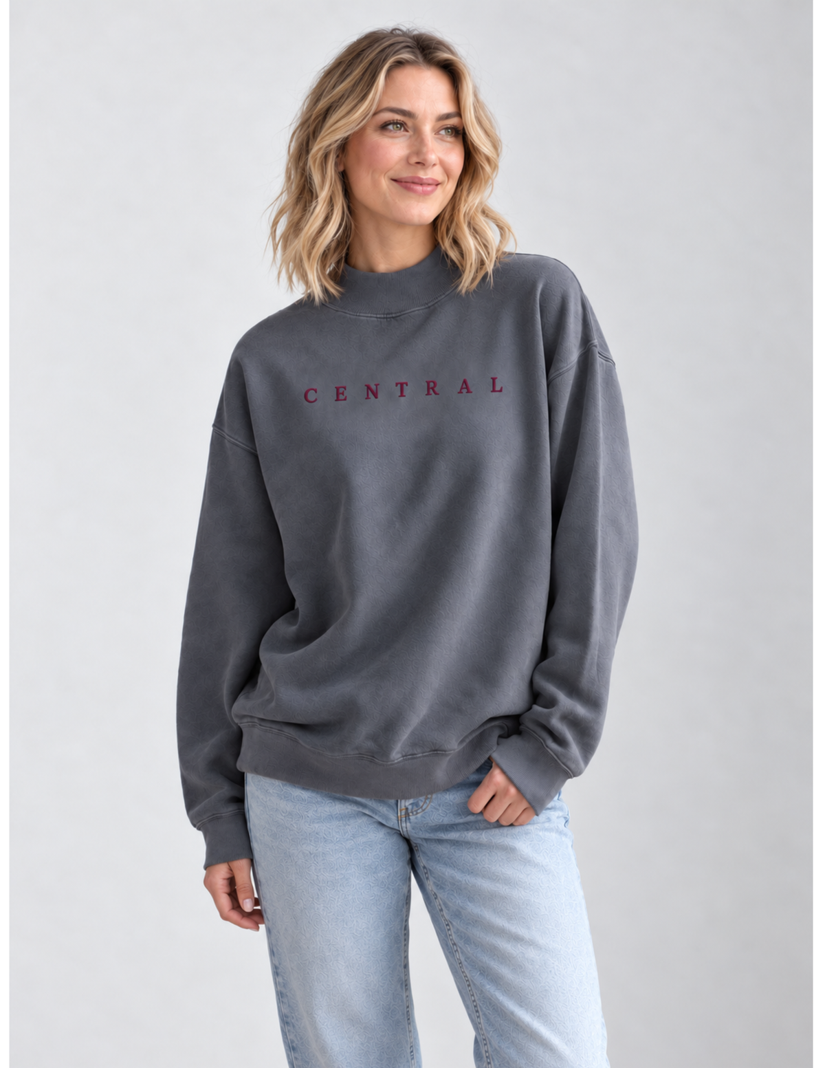 Chicka-d Dainty Central Embroidered Mock Neck