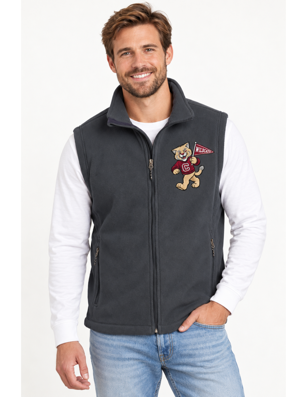 Willy the Wildcat Embroidered Fleece Vest