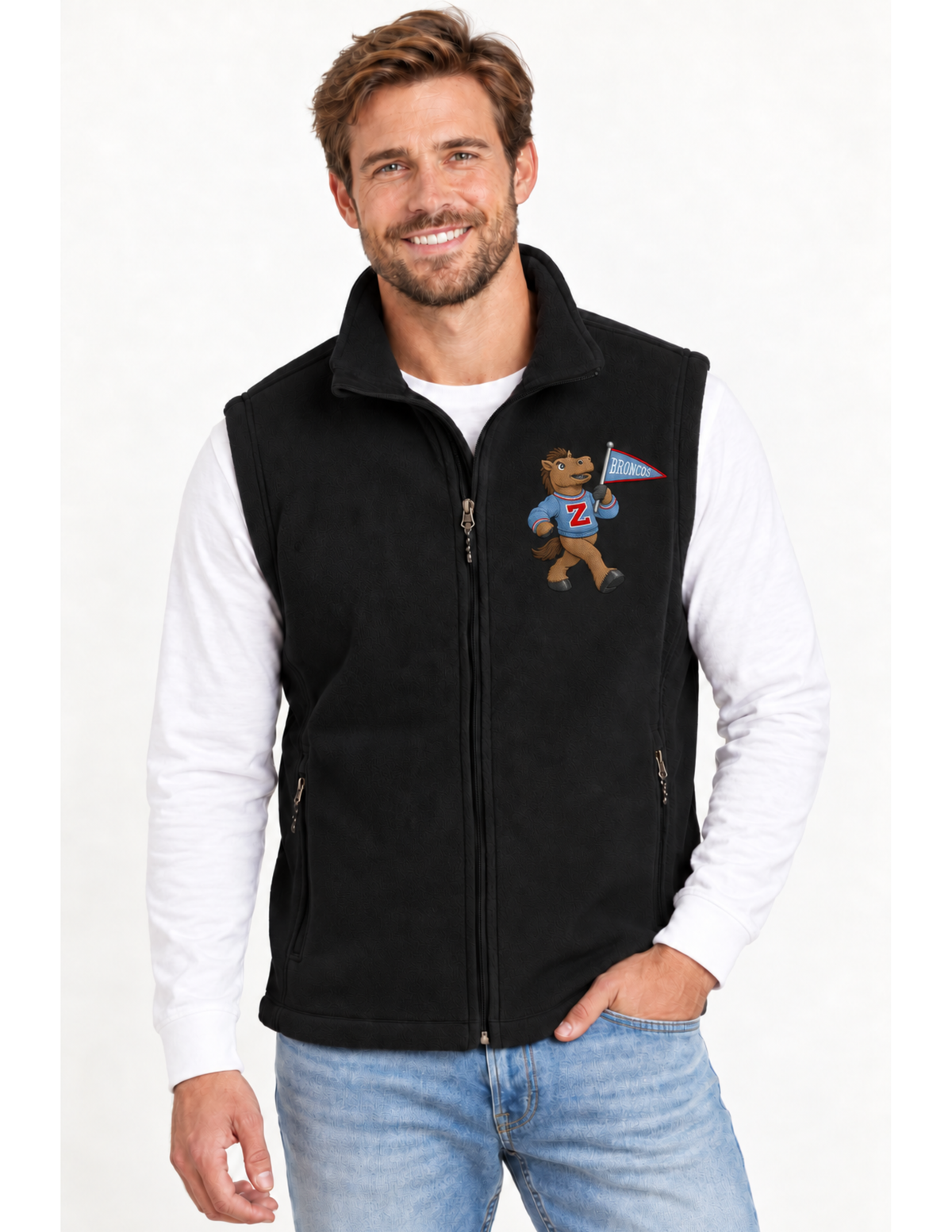 Bucky the Broncos Embroidered Fleece Vest