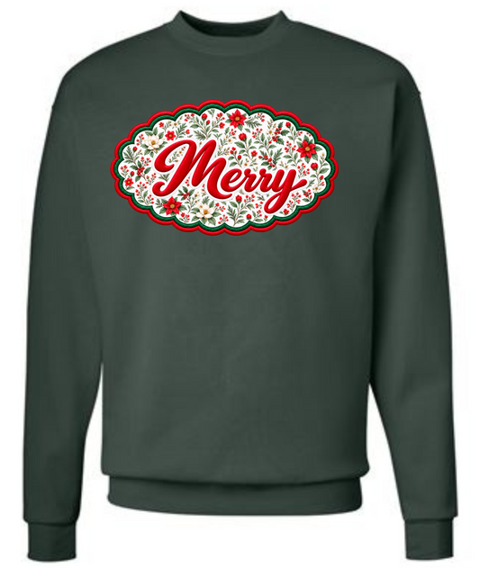 Merry Botanical Scallop Appliqué Sweatshirt | Southern Spirit - MUDBUGSBTQ