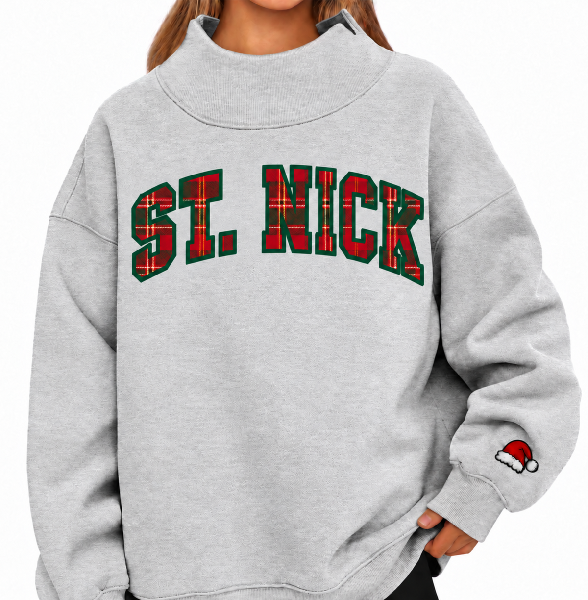 Saint Nick Plaid Appliqué Mockneck