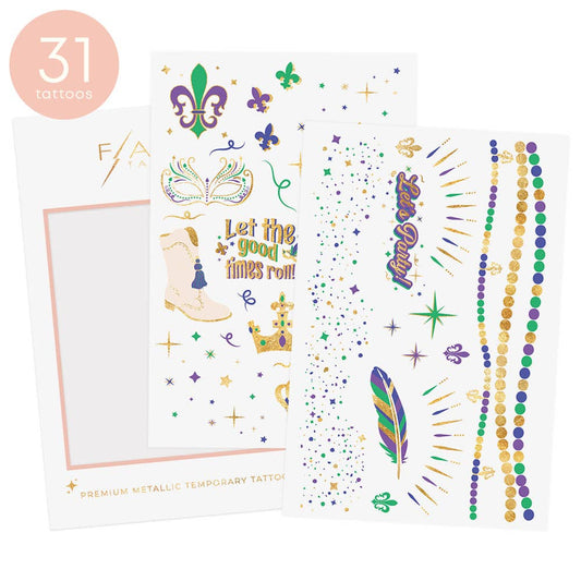 Mardi Gras Sparkle Metallic Temporary Tattoo Pack