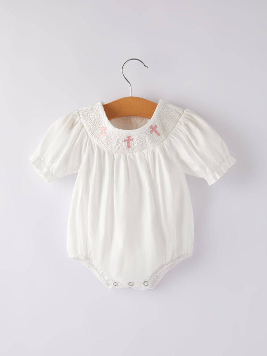 White Chtistening Smocked Romper