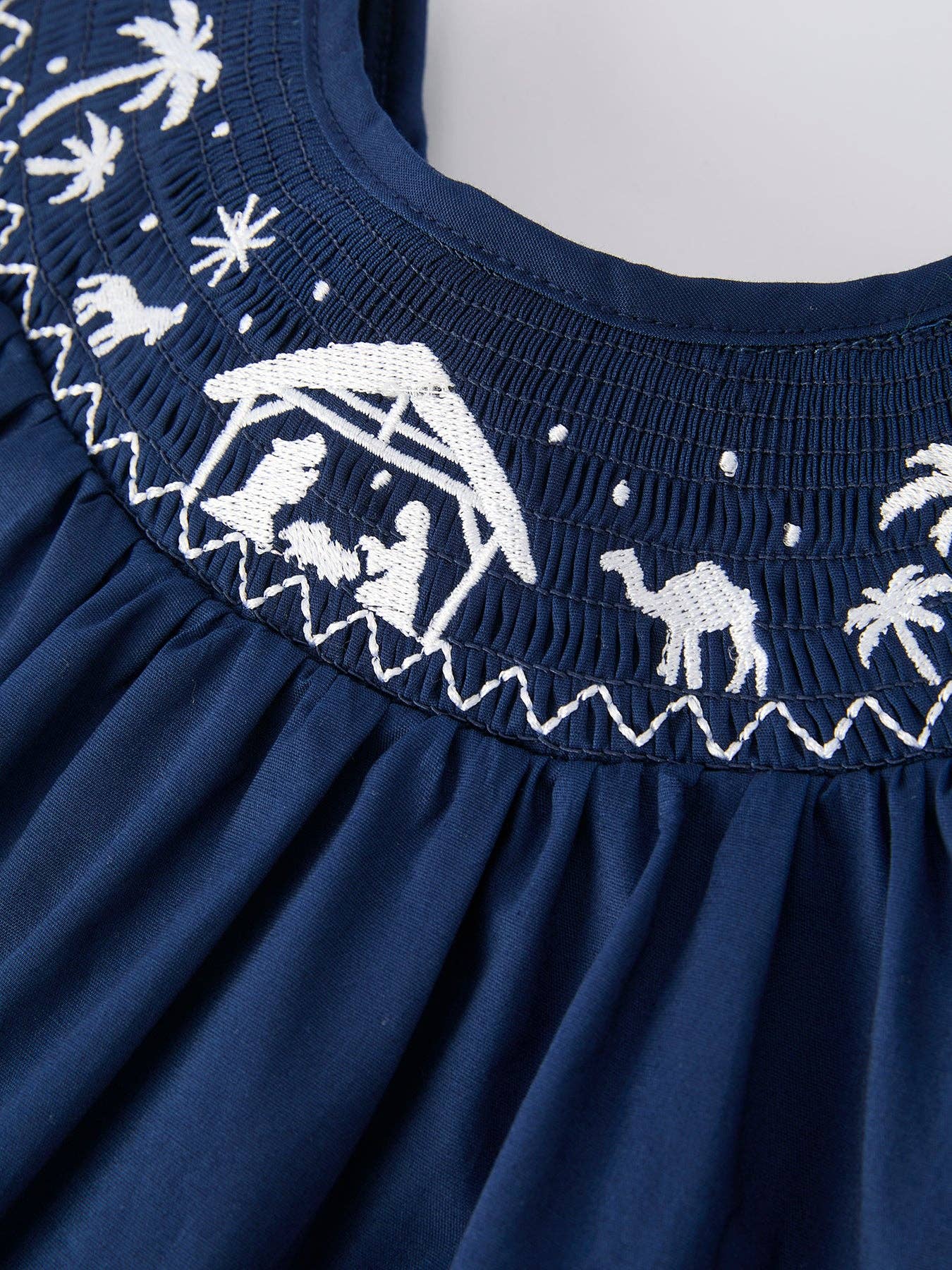 Navy Nativity Smocked Dress