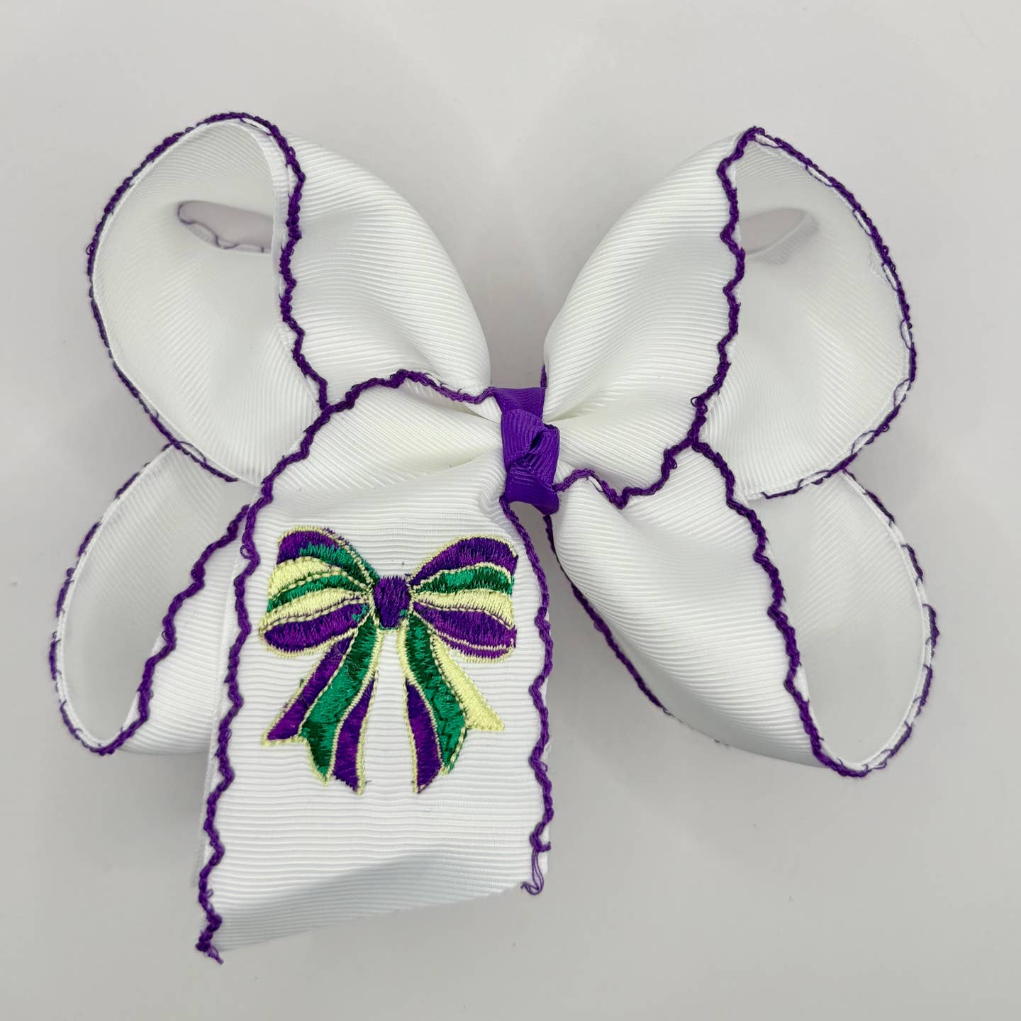 Embroidered Mardi Gras Moon Stitch Bow