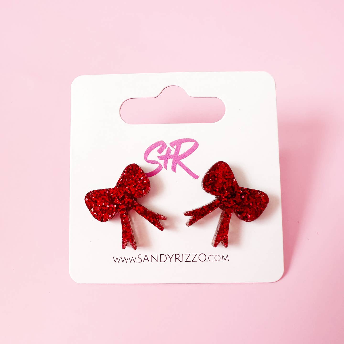 Glitter Red Bow Studs