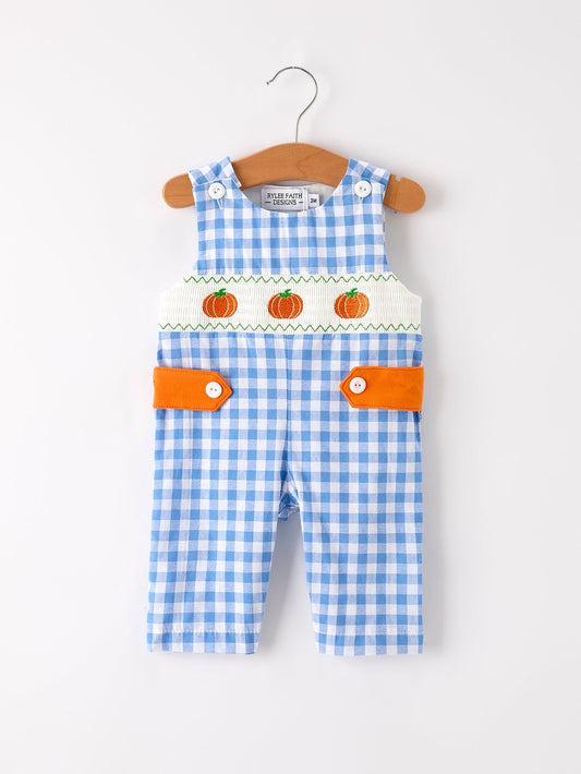 Boys Blue Fall Smocked Romper - MUDBUGSBTQ