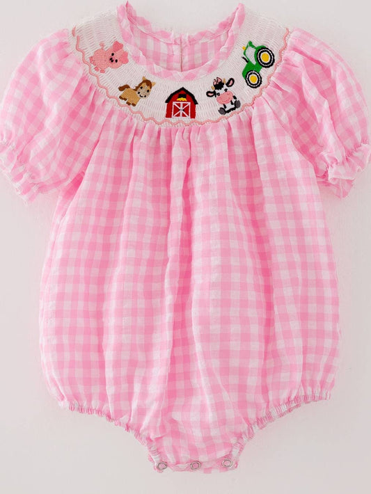 Pink Farm Smocked Romper