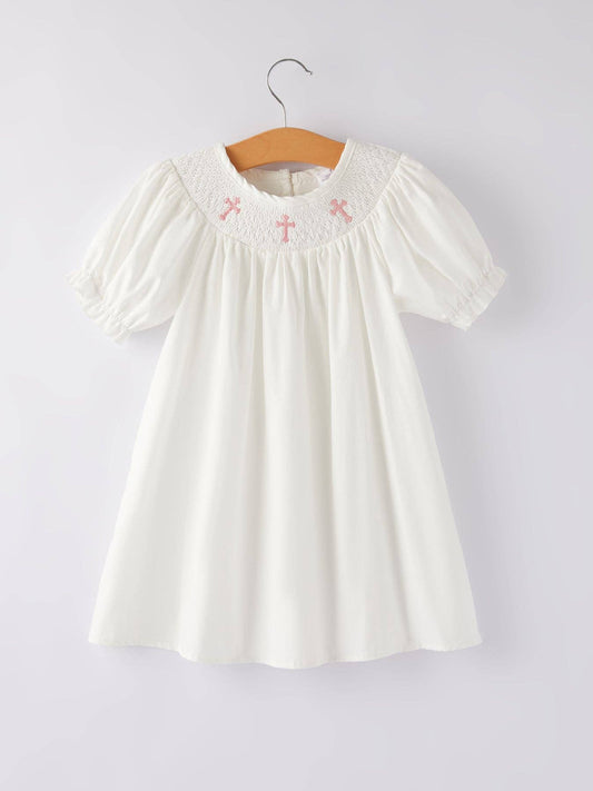 White Christening Smocked Dress