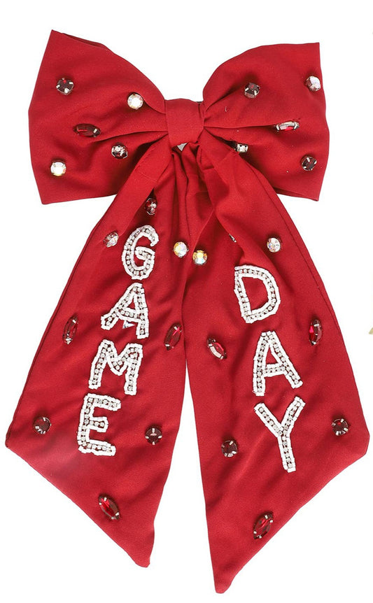 Girls Burgundy Game Day Bow Hair Clip