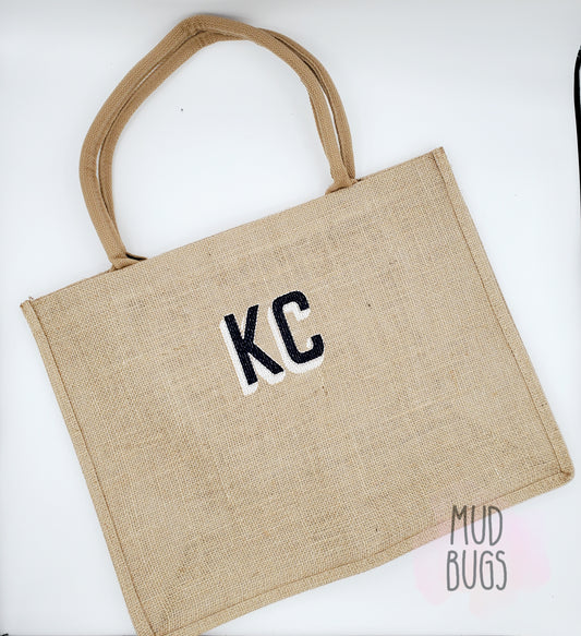 Personalized Embroidered Jute Tote - MUDBUGSBTQ