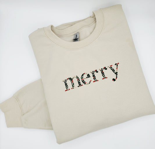 Floral Merry Embroidered Sweatshirt - MUDBUGSBTQ