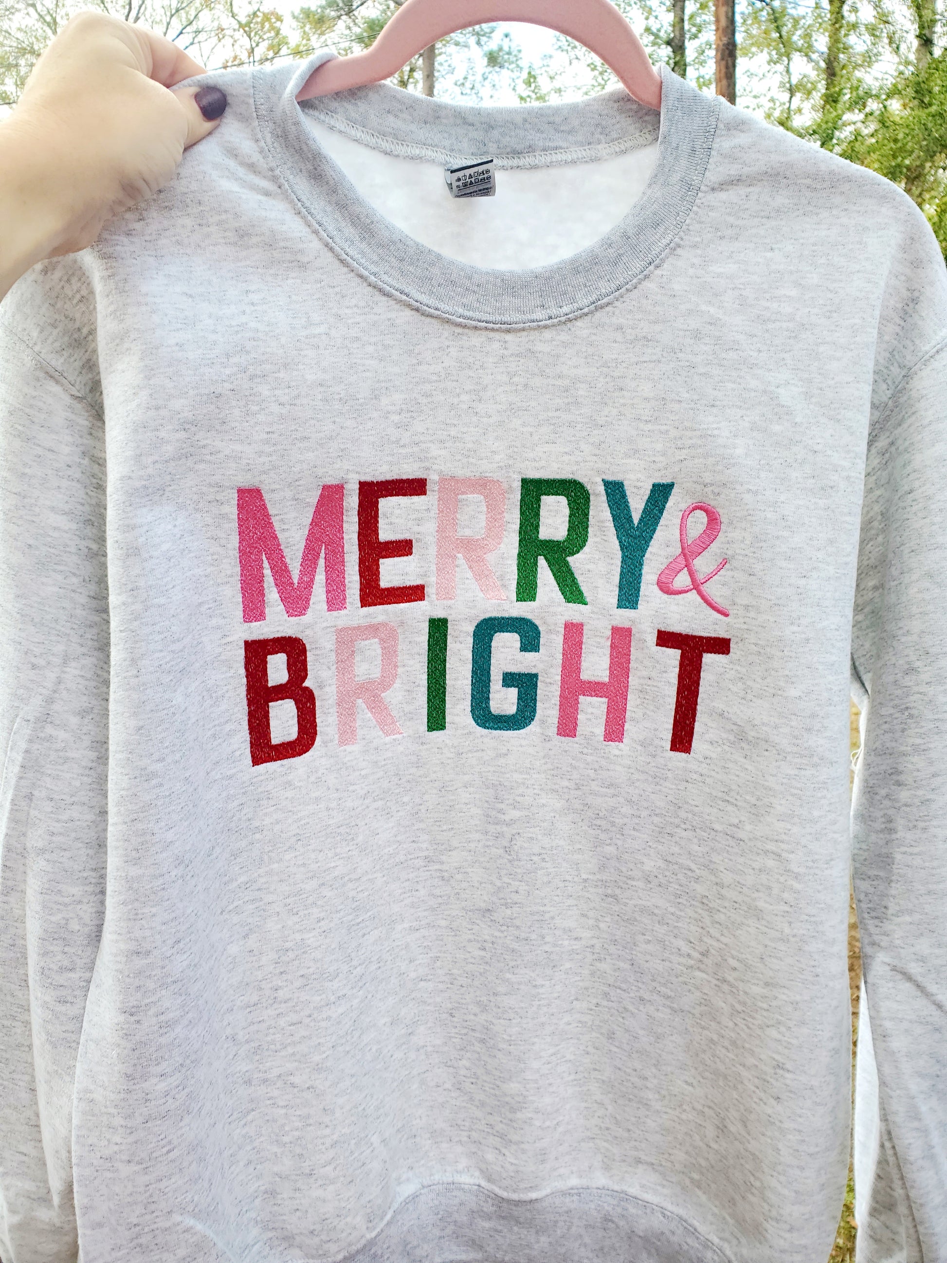 Merry & Bright Embroidered Sweatshirt - MUDBUGSBTQ