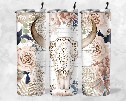 Floral Cow Skull Tumbler - MUDBUGSBTQ