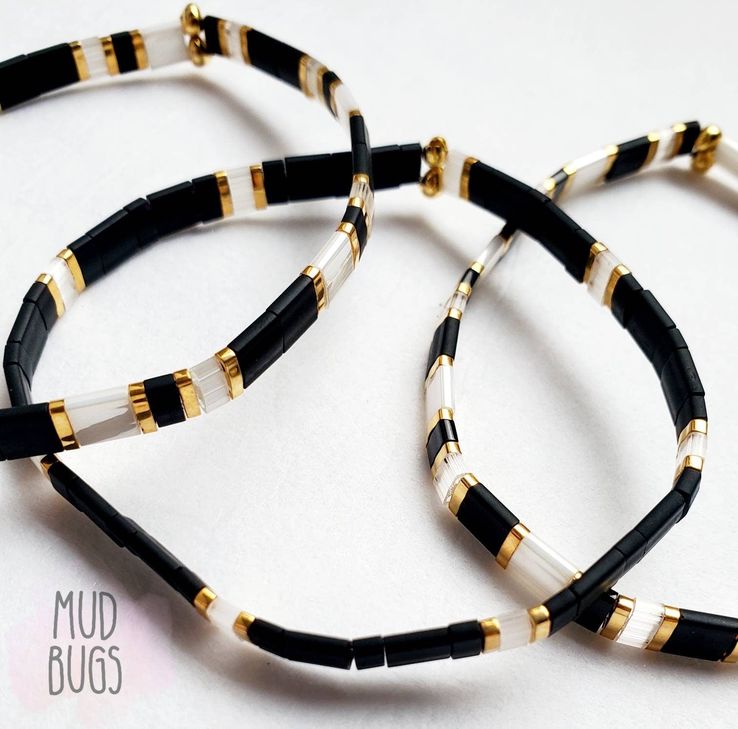 Black and White Bracelet Tila Stack - MUDBUGSBTQ